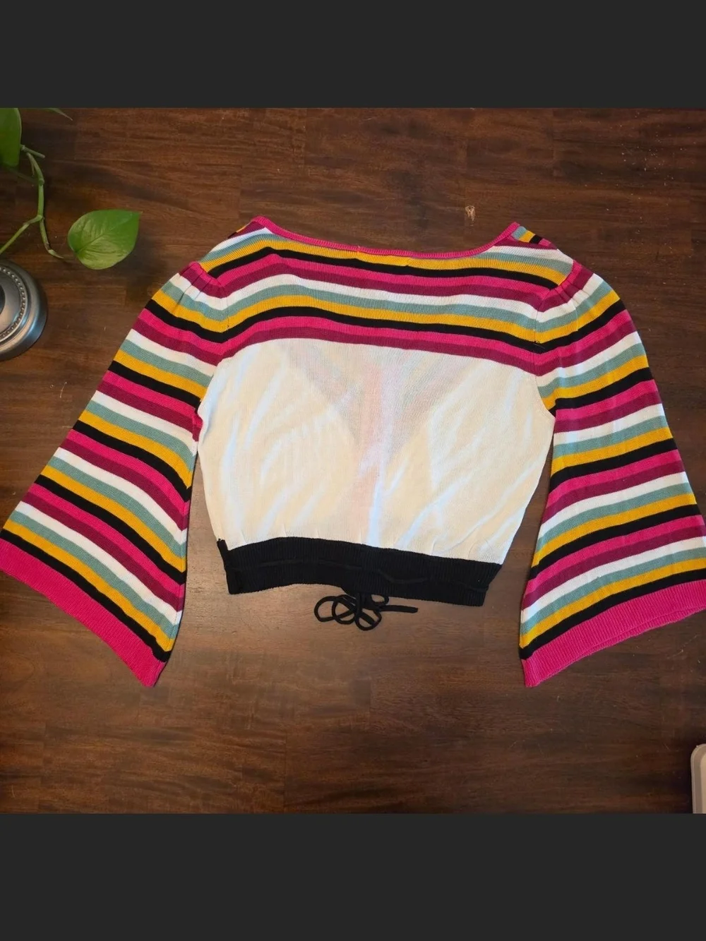 Tulle Anthropologie Striped Cropped Cardigan Sweater Multi-Color V-Neck Boho